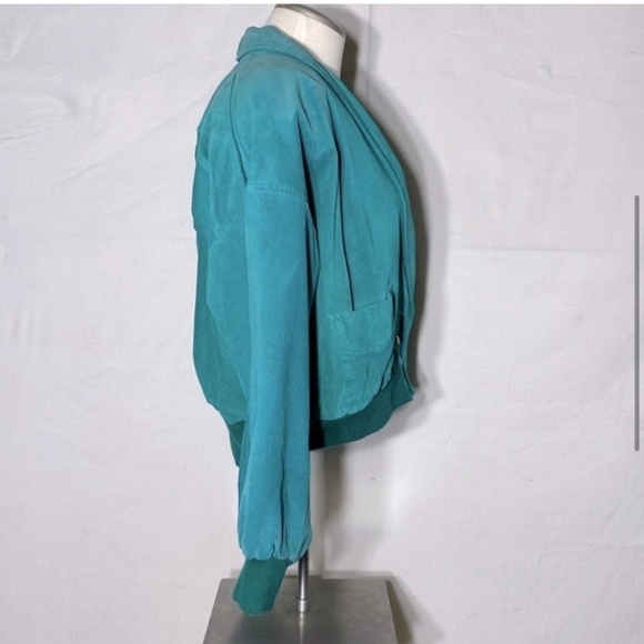 Vintage Daniel Marcus Cropped Teal Suede 90s Jacket M - Picture 5 of 15